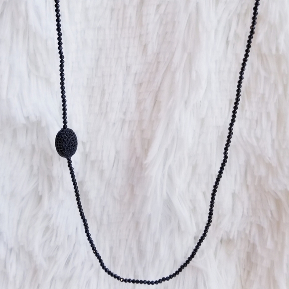Black Spinel Long Layering Necklace - Picture 2 of 7